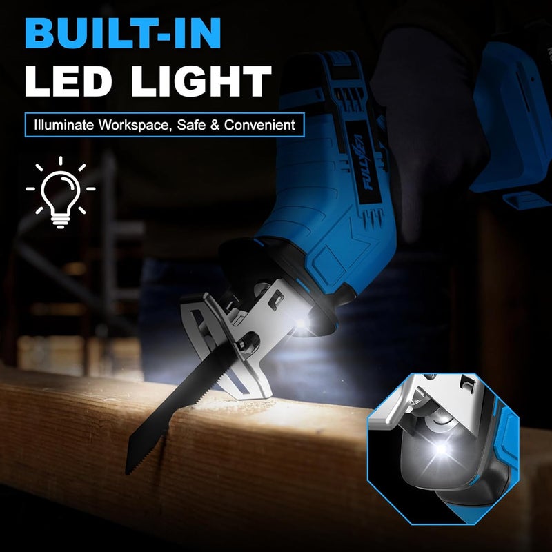FULLYEA Cordless Reciprocating Saw, 3500 RPM Electric Saws with 4 Blades & 2 Batteries, Tool‑Free Blade Change, Handheld Saw Lightweight, Battery Reciprocating Saws for Cutting Wood PVC Pipe (Blue) - Image 5